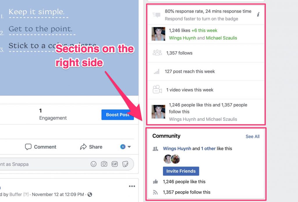 facebook page sections