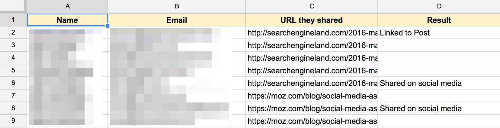 Outreach spreadsheet