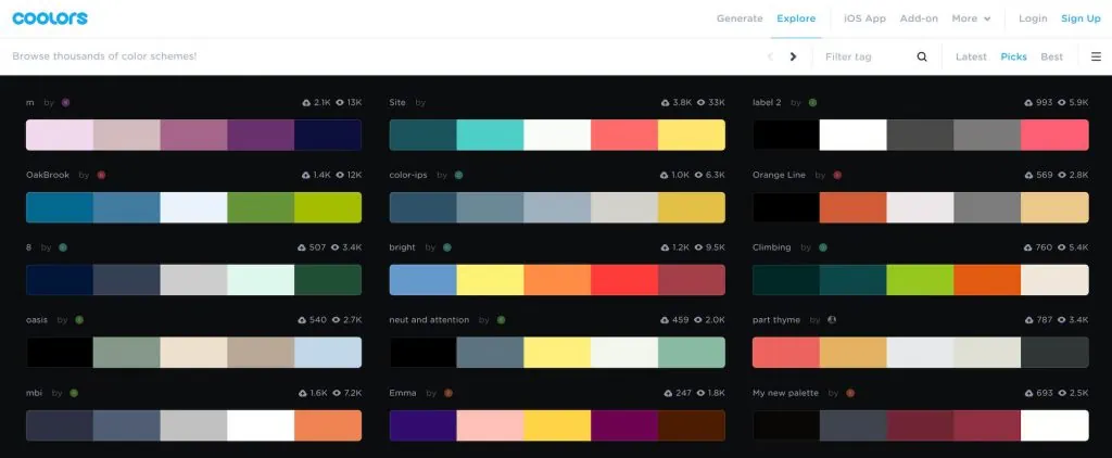 coolors.co color combinations