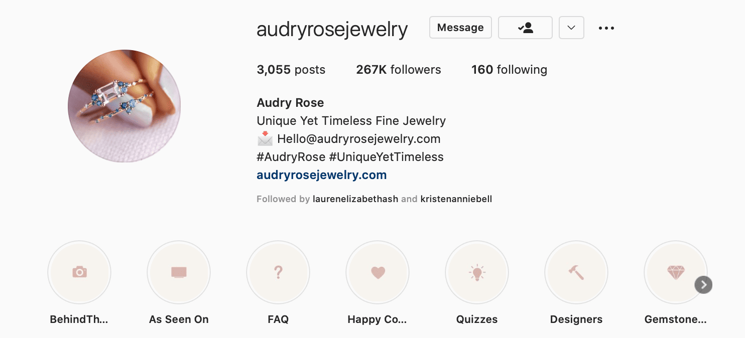 jewelry instagram branding example