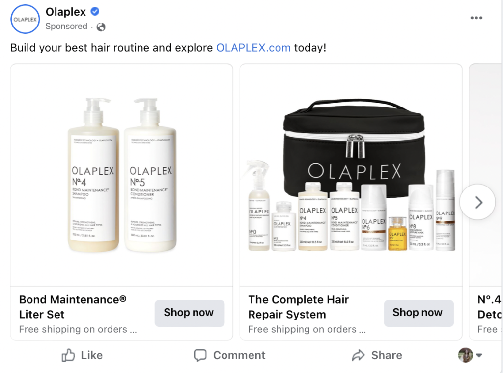 olaplex facebook ad example