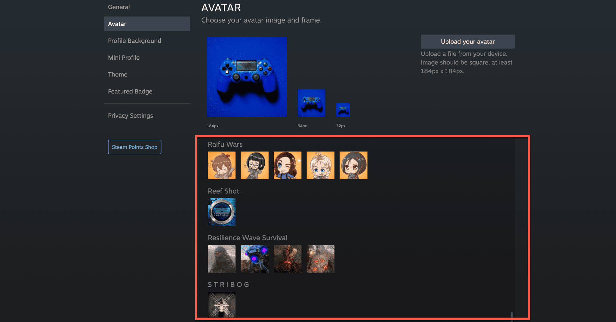 steam avatar screen