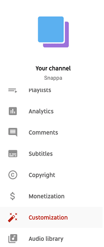 youtube channel customization dropdown